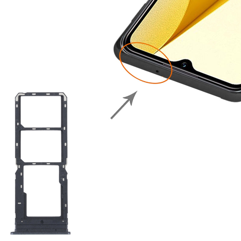 For vivo Y16 4G Dual SIM Card + TF Card Tray Holder Replacement Part (without Logo) - Black