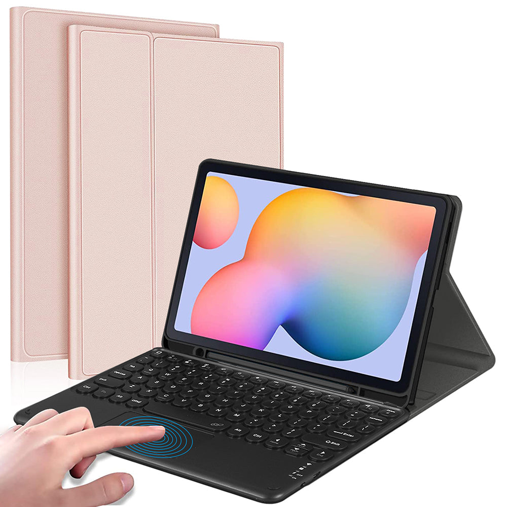 For Samsung Galaxy Tab S9+ / S9 FE+ Detachable Bluetooth Touchpad Keyboard Cover with S Pen Holder - Pink