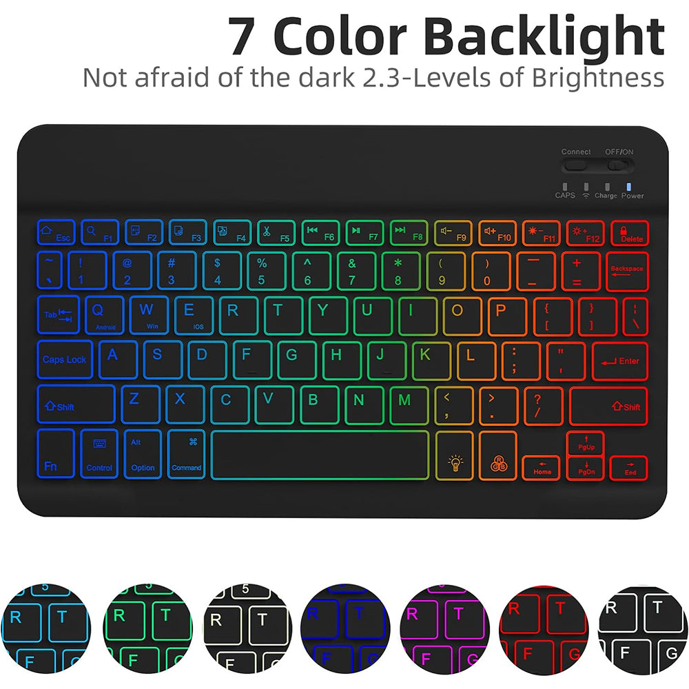 RGB-X710D Bluetooth Keyboard Mouse Set for Samsung Galaxy Tab S9 FE / S9 / S8 / S7 Leather Tablet Case + RGB Backlit Keyboard + Mouse - Midnight Green