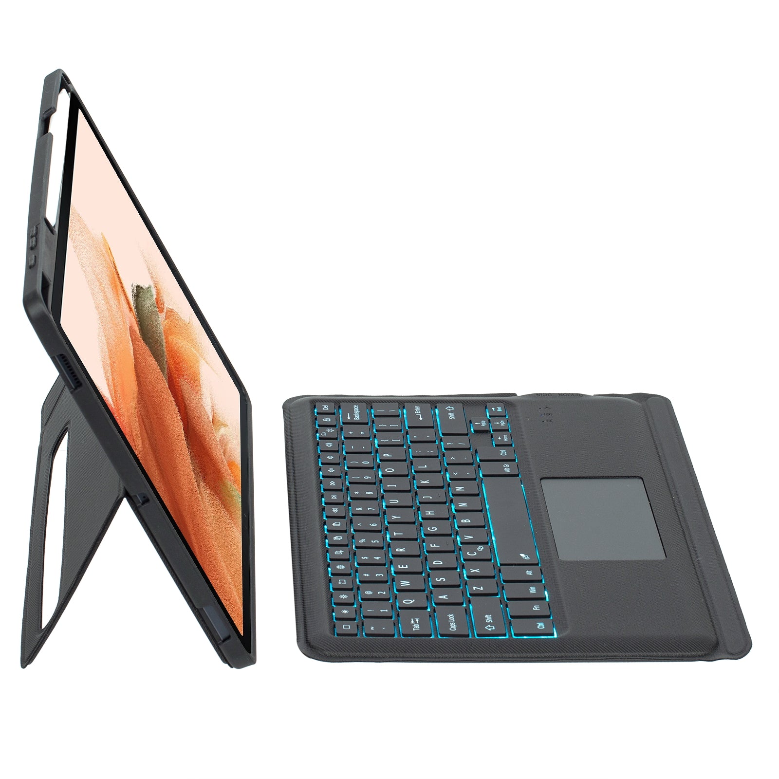 T810B-AS Keyboard Case for Galaxy Tab S10+ X820 / S9 FE+ X610 / X616 / S9+ X810 / X816B / X818U Leather Cover + Backlit Touchpad Bluetooth Keyboard