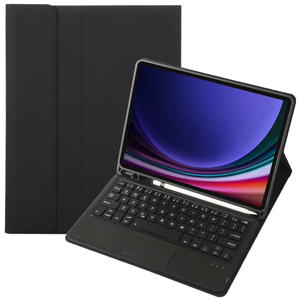 A710B-A For Samsung Galaxy Tab S9 / S9 FE X710 / X716B / X718U PU Leather Flip Cover with Touchpad Bluetooth Keyboard - Black