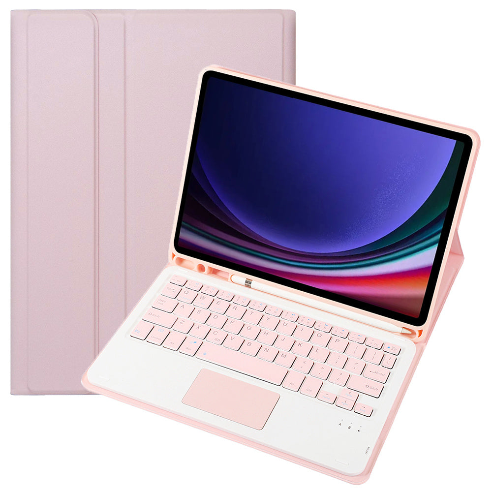 A710B-A For Samsung Galaxy Tab S9 / S9 FE X710 / X716B / X718U PU Leather Flip Cover with Touchpad Bluetooth Keyboard - Pink