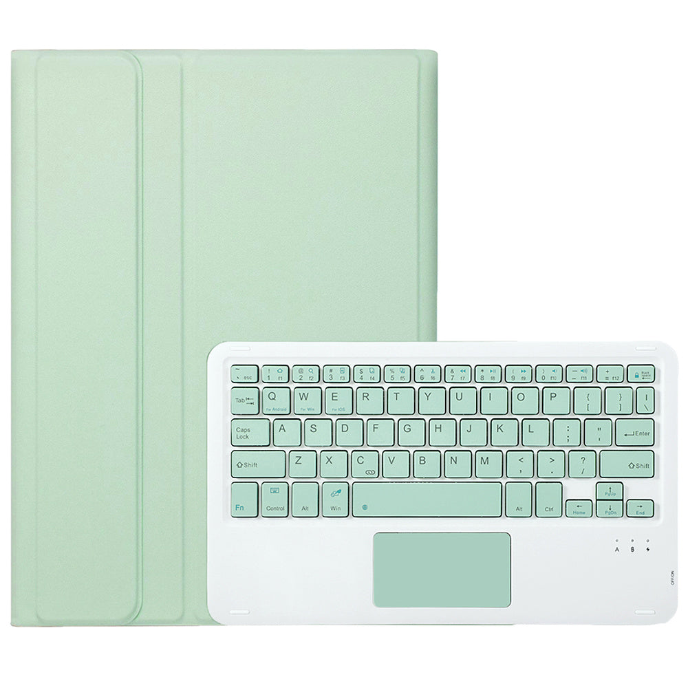 A710B-A For Samsung Galaxy Tab S9 / S9 FE X710 / X716B / X718U PU Leather Flip Cover with Touchpad Bluetooth Keyboard - Light Green