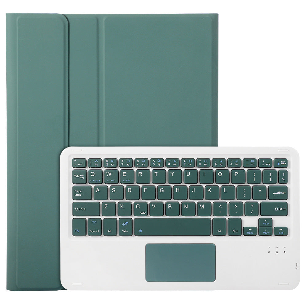 A710B-A For Samsung Galaxy Tab S9 / S9 FE X710 / X716B / X718U PU Leather Flip Cover with Touchpad Bluetooth Keyboard - Dark Green