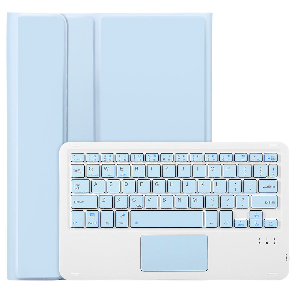 A710B-A For Samsung Galaxy Tab S9 / S9 FE X710 / X716B / X718U PU Leather Flip Cover with Touchpad Bluetooth Keyboard - Baby Blue