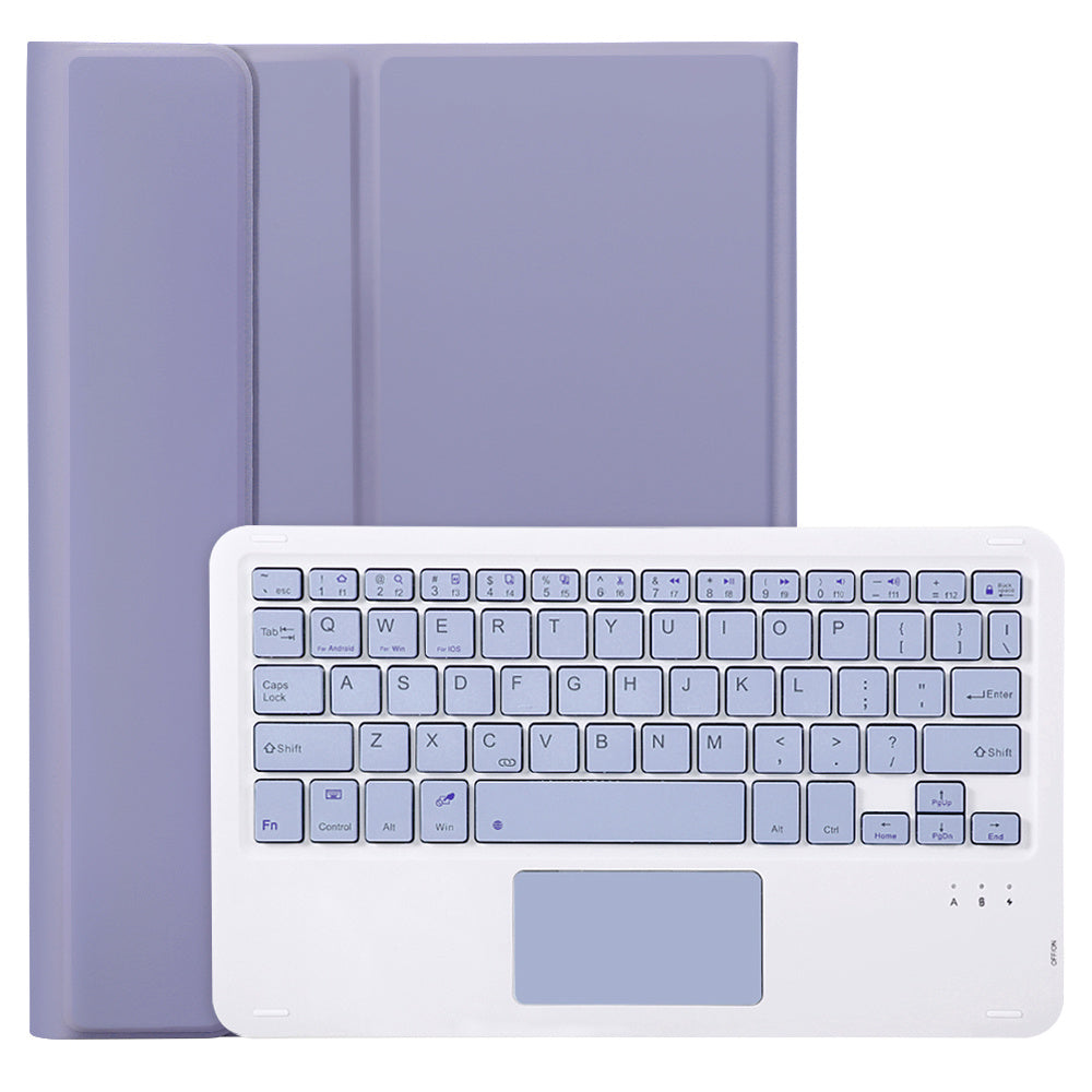 A710B-A For Samsung Galaxy Tab S9 / S9 FE X710 / X716B / X718U PU Leather Flip Cover with Touchpad Bluetooth Keyboard - Purple