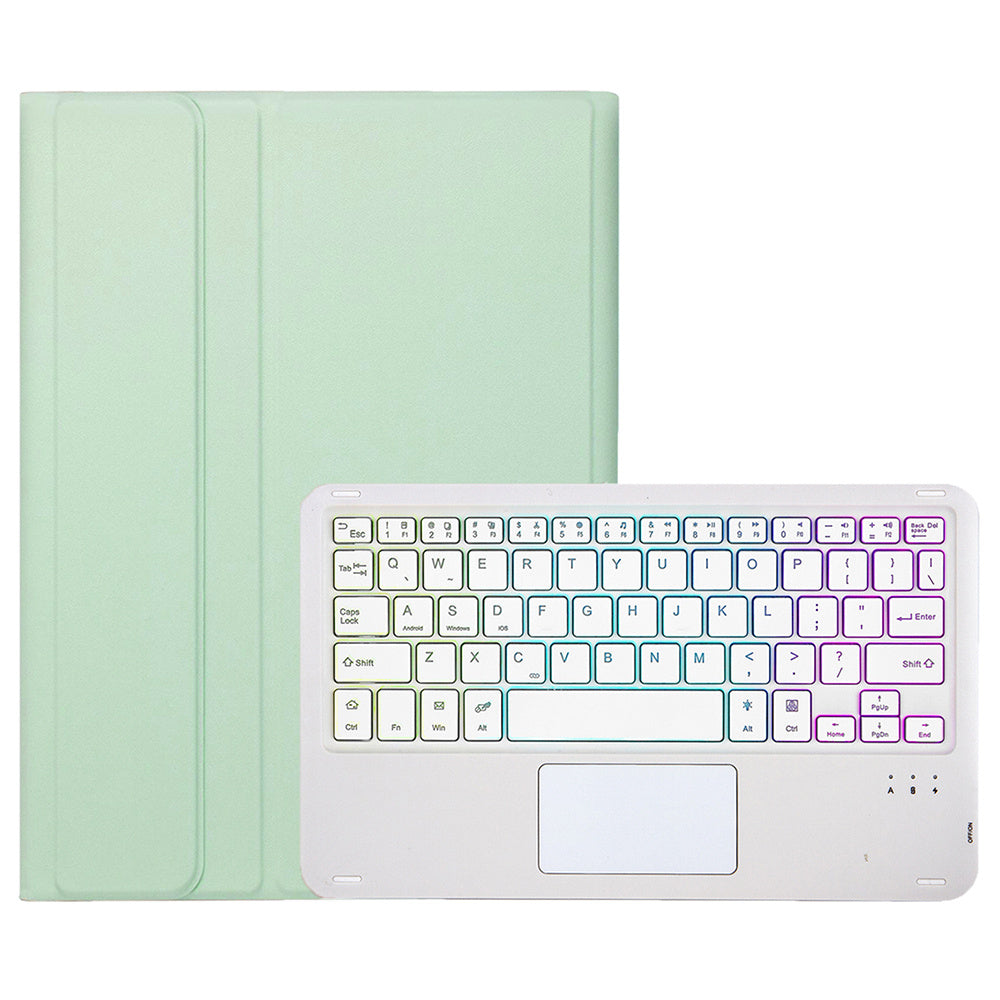 A710B-AS For Samsung Galaxy Tab S9 / S9 FE X710 / X716B / X718U Backlit Bluetooth Keyboard PU Tablet Case - Light Green