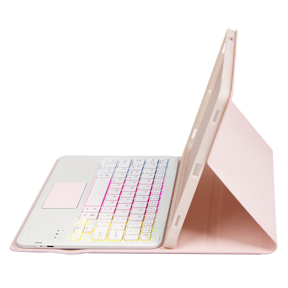 A710B-AS For Samsung Galaxy Tab S9 / S9 FE X710 / X716B / X718U Backlit Bluetooth Keyboard PU Tablet Case - Pink