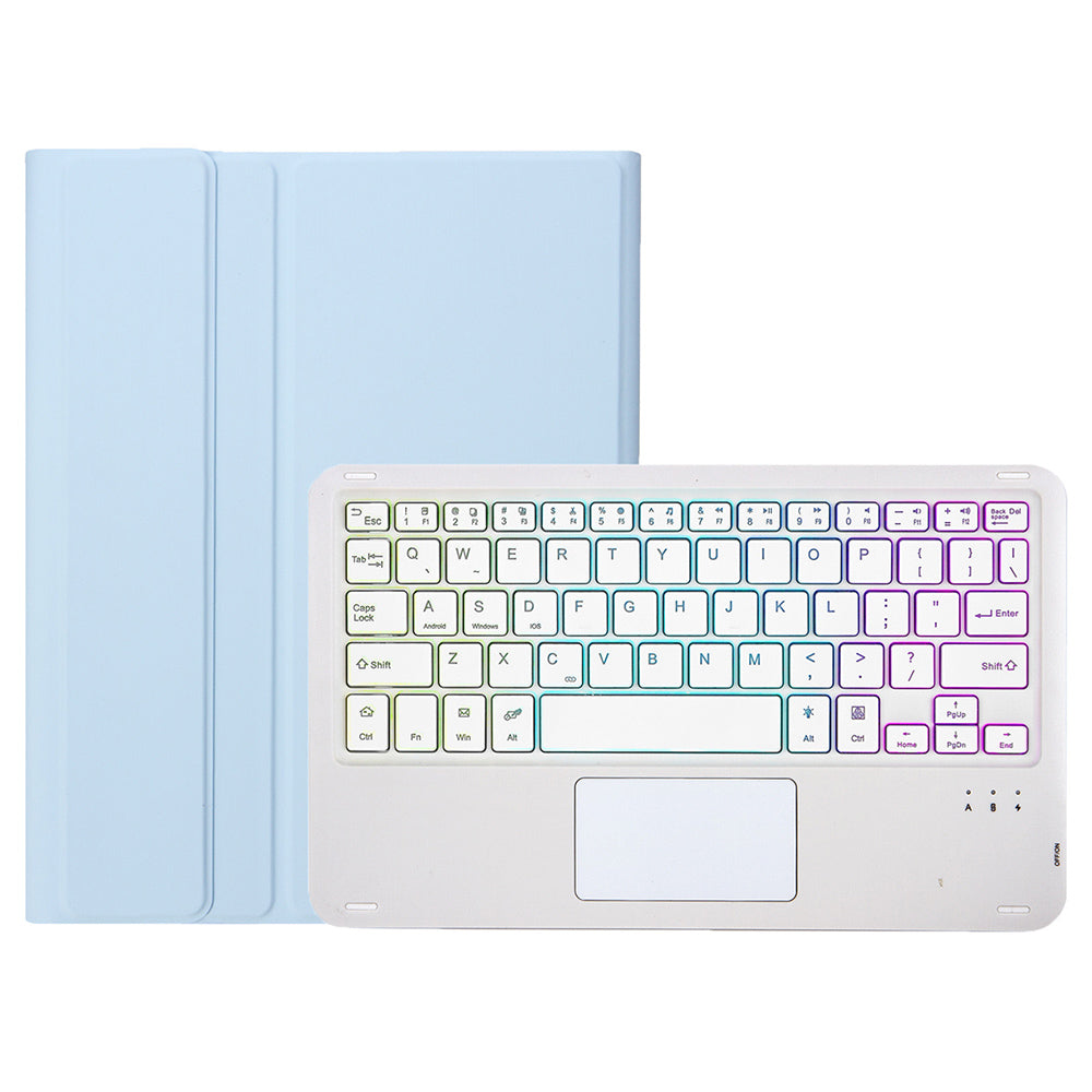 A710B-AS For Samsung Galaxy Tab S9 / S9 FE X710 / X716B / X718U Backlit Bluetooth Keyboard PU Tablet Case - Baby Blue