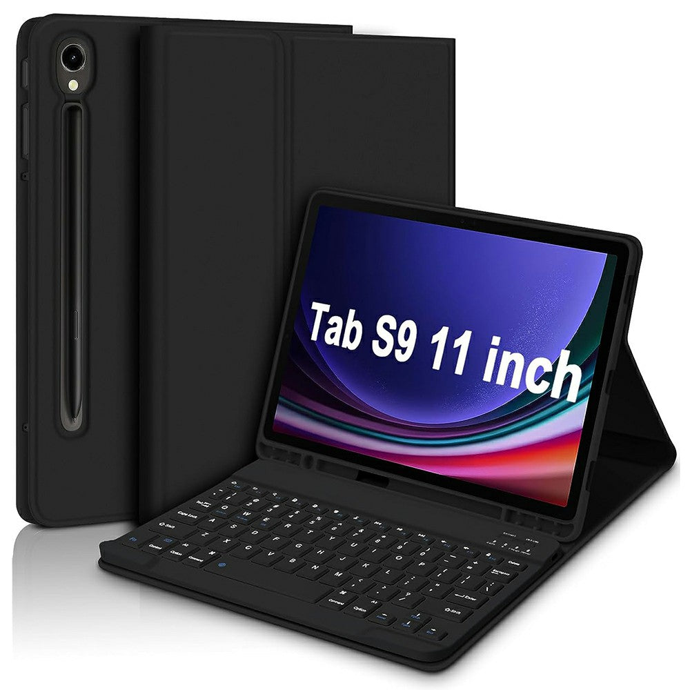 SK-X510 For Samsung Galaxy Tab S9 FE SM-X510 / X516 / X518 Bluetooth Keyboard Tablet Case PU Flip Cover - Black