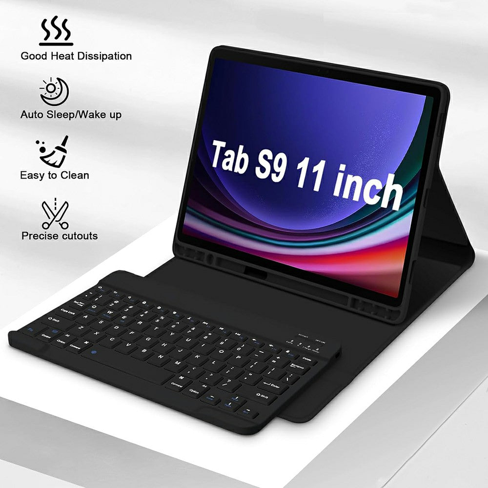 SK-X510 For Samsung Galaxy Tab S9 FE SM-X510 / X516 / X518 Bluetooth Keyboard Tablet Case PU Flip Cover - Black