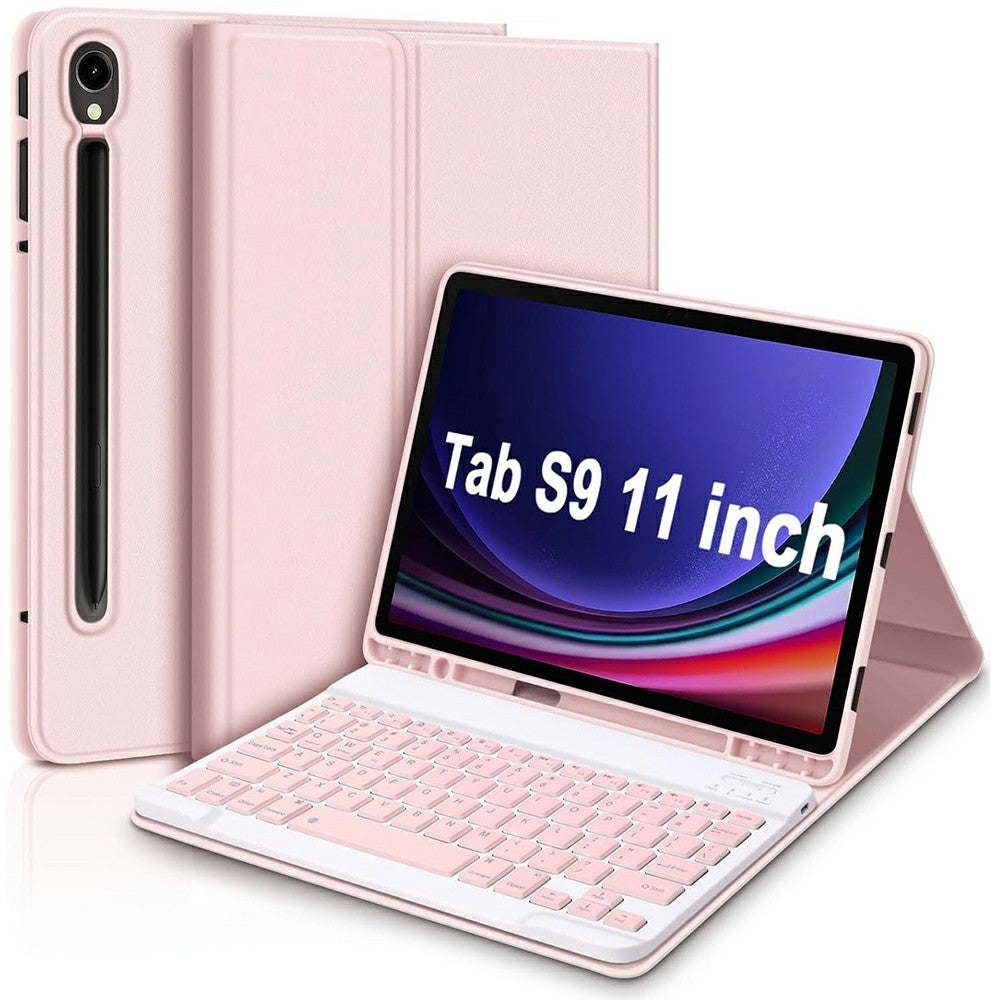 SK-X510 For Samsung Galaxy Tab S9 FE SM-X510 / X516 / X518 Bluetooth Keyboard Tablet Case PU Flip Cover - Pink