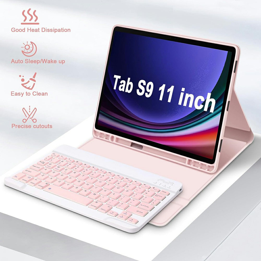 SK-X510 For Samsung Galaxy Tab S9 FE SM-X510 / X516 / X518 Bluetooth Keyboard Tablet Case PU Flip Cover - Pink