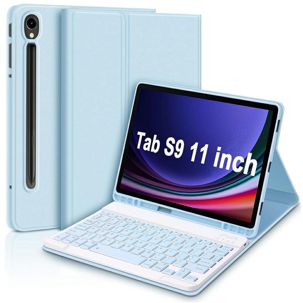 SK-X510 For Samsung Galaxy Tab S9 FE SM-X510 / X516 / X518 Bluetooth Keyboard Tablet Case PU Flip Cover - Sky Blue