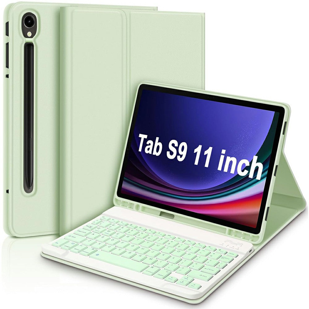 SK-X510 For Samsung Galaxy Tab S9 FE SM-X510 / X516 / X518 Bluetooth Keyboard Tablet Case PU Flip Cover - Green