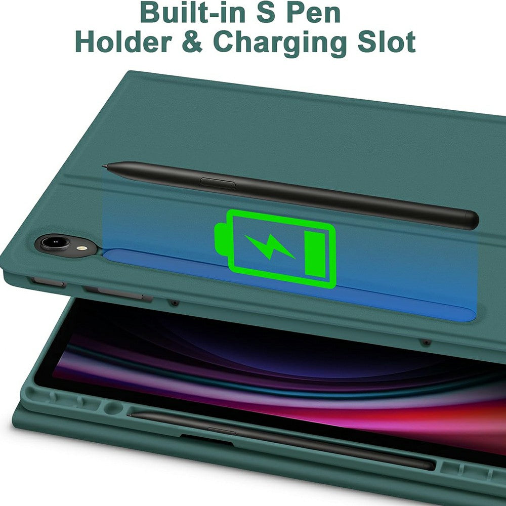 SK-X510 For Samsung Galaxy Tab S9 FE SM-X510 / X516 / X518 Bluetooth Keyboard Tablet Case PU Flip Cover - Midnight Green