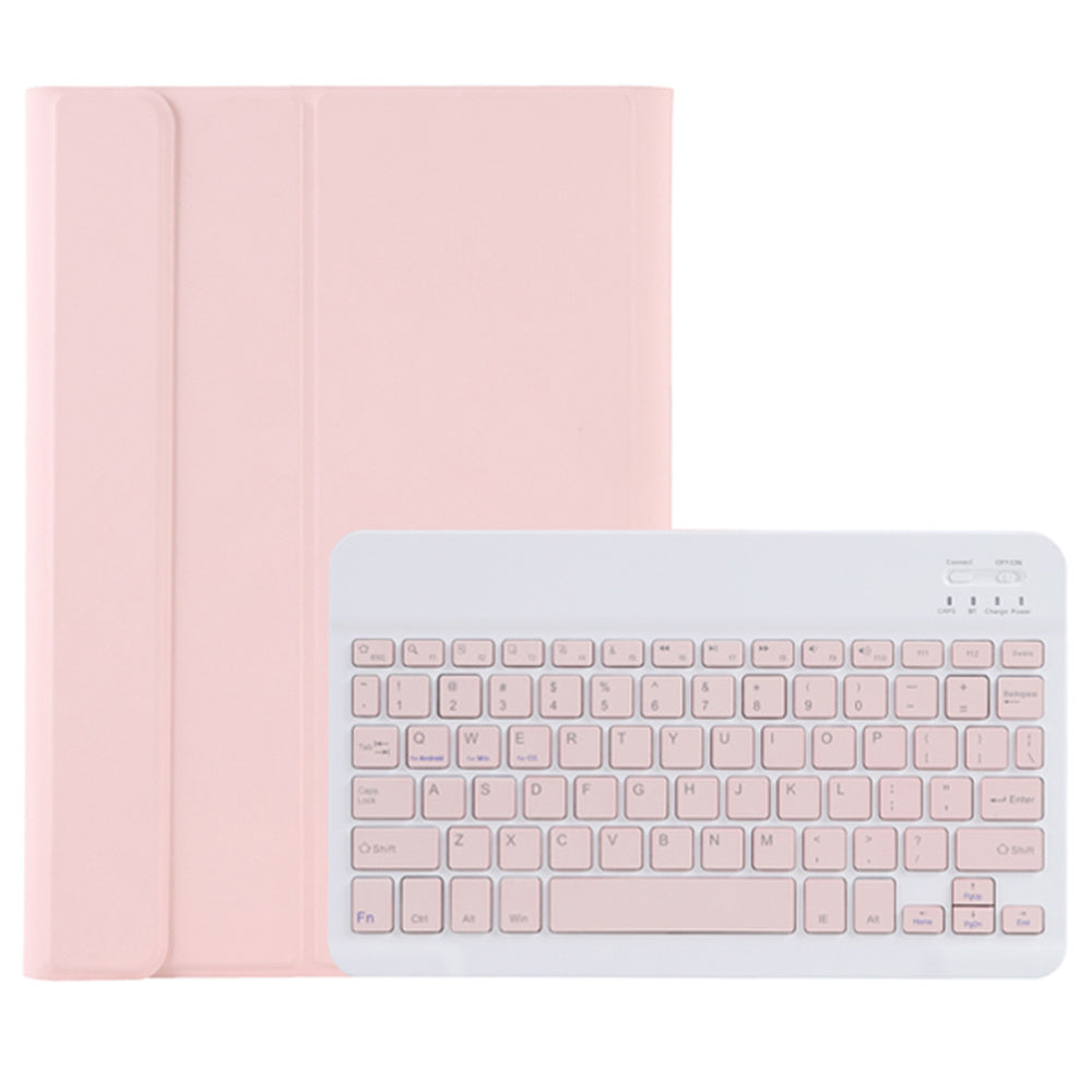 A710B For Samsung Galaxy Tab S9 FE X510 / X516 Pen Holder Leather Stand Cover + Bluetooth Keyboard - Pink