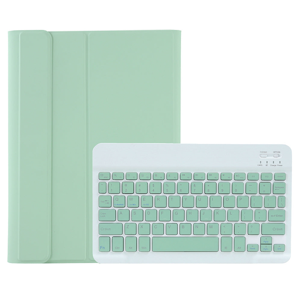 A710B For Samsung Galaxy Tab S9 FE X510 / X516 Pen Holder Leather Stand Cover + Bluetooth Keyboard - Light Green