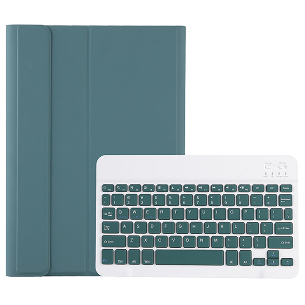 A710B For Samsung Galaxy Tab S9 FE X510 / X516 Pen Holder Leather Stand Cover + Bluetooth Keyboard - Dark Green