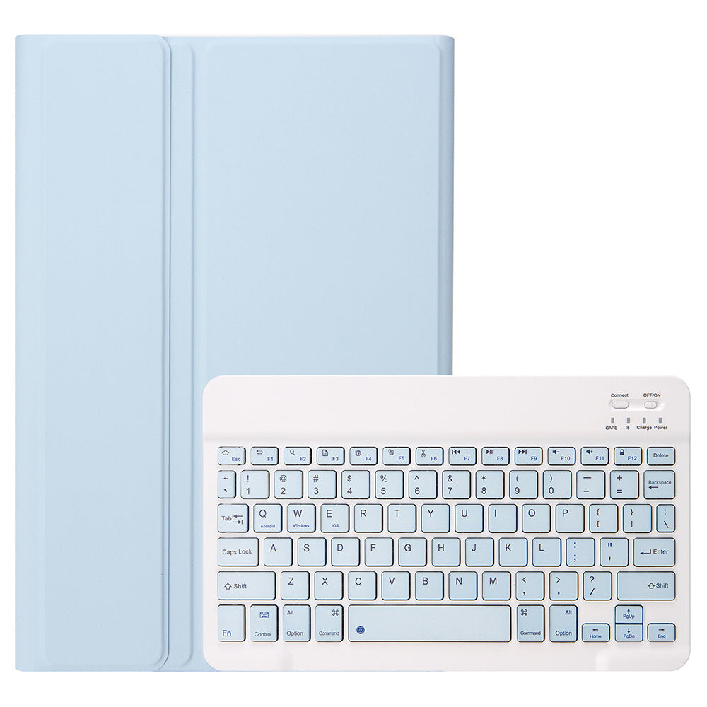 A710B For Samsung Galaxy Tab S9 FE X510 / X516 Pen Holder Leather Stand Cover + Bluetooth Keyboard - Baby Blue