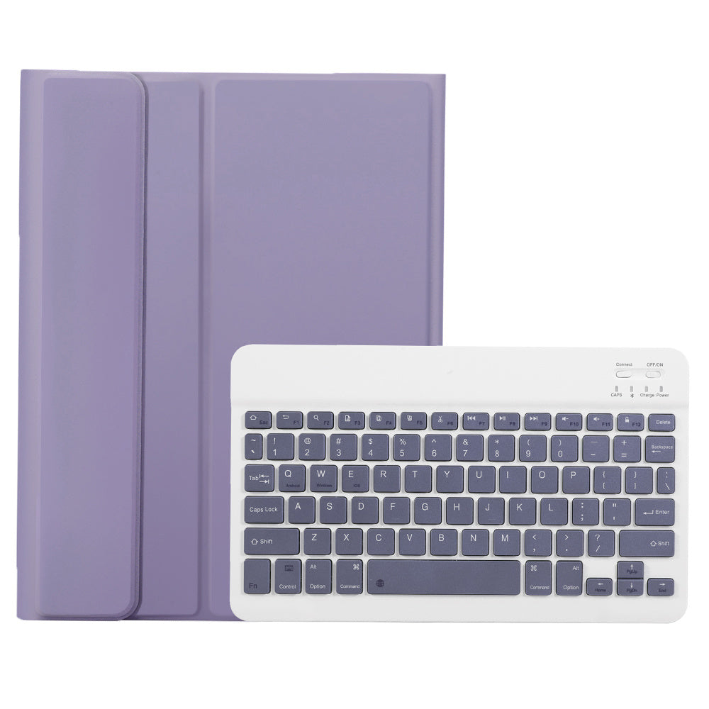 A710B For Samsung Galaxy Tab S9 FE X510 / X516 Pen Holder Leather Stand Cover + Bluetooth Keyboard - Purple