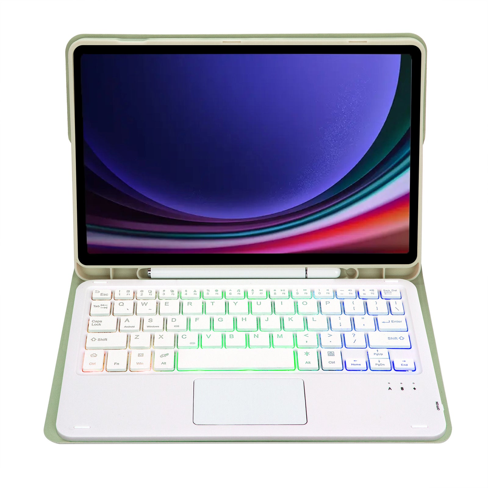 A710B-AS For Samsung Galaxy Tab S9 FE X510 / X516 Touchpad Backlit Bluetooth Keyboard Tablet Case - Light Green