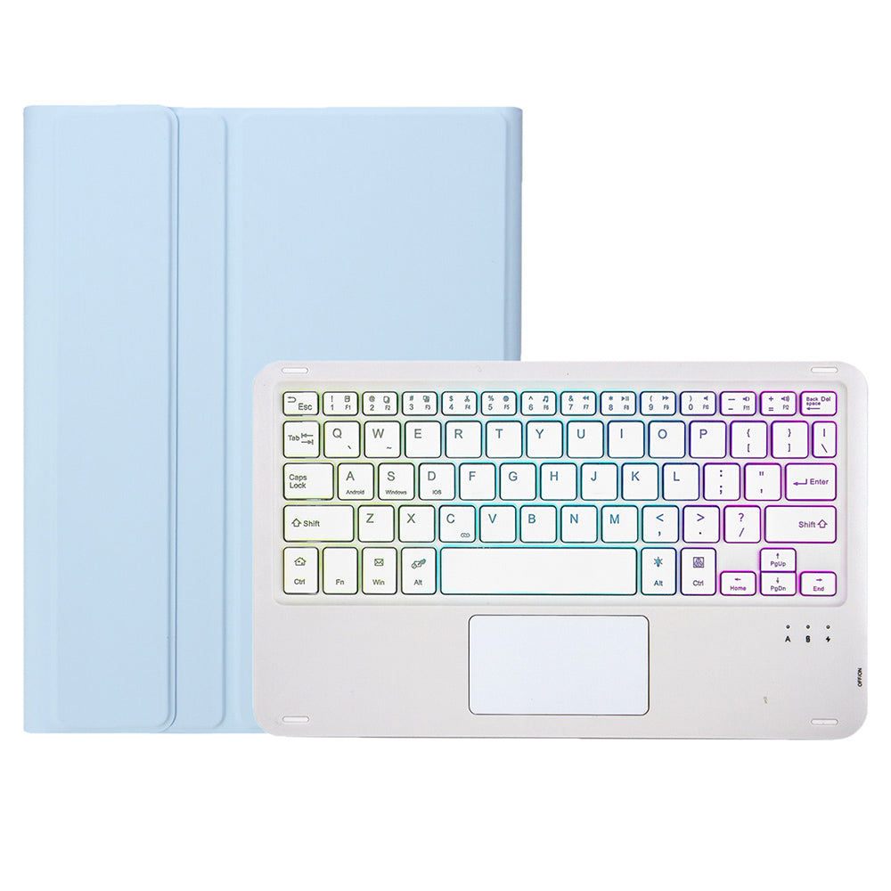 A710B-AS For Samsung Galaxy Tab S9 FE X510 / X516 Touchpad Backlit Bluetooth Keyboard Tablet Case - Baby Blue