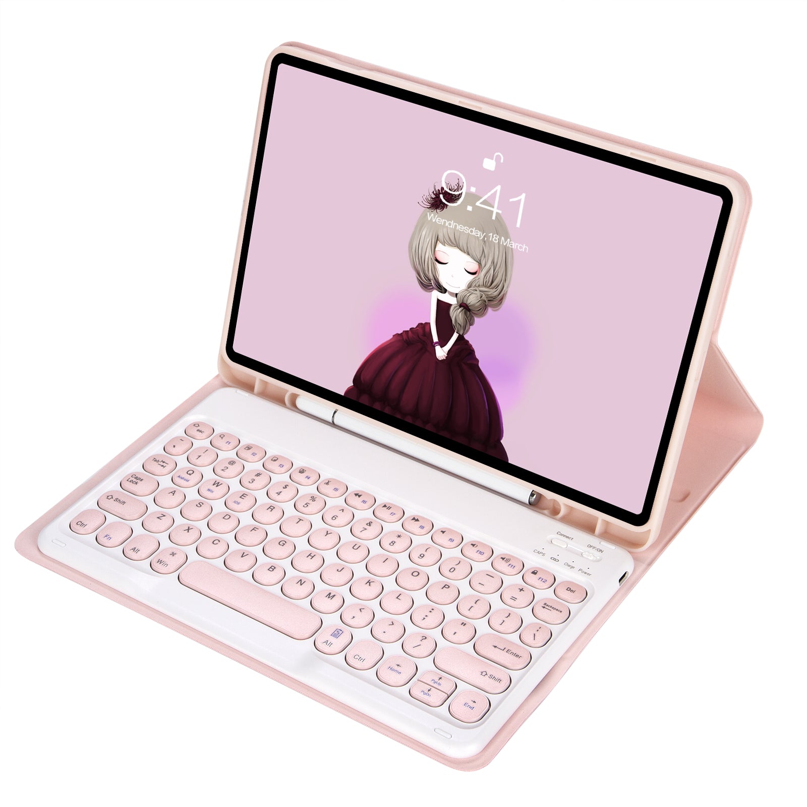 YA710B For Samsung Galaxy Tab S9 FE X510 / X516 Round Key Cap Bluetooth Keyboard TPU Tablet Case - Pink