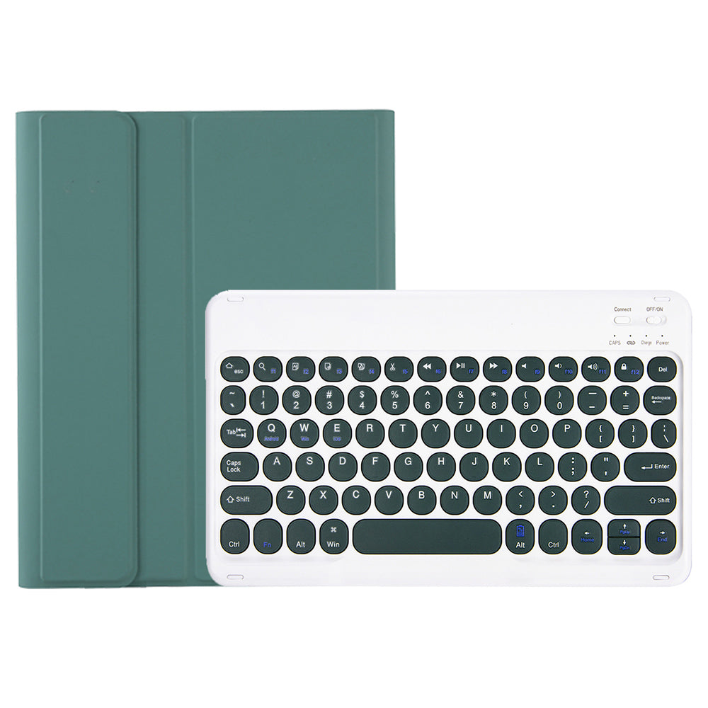 YA710B For Samsung Galaxy Tab S9 FE X510 / X516 Round Key Cap Bluetooth Keyboard TPU Tablet Case - Dark Green