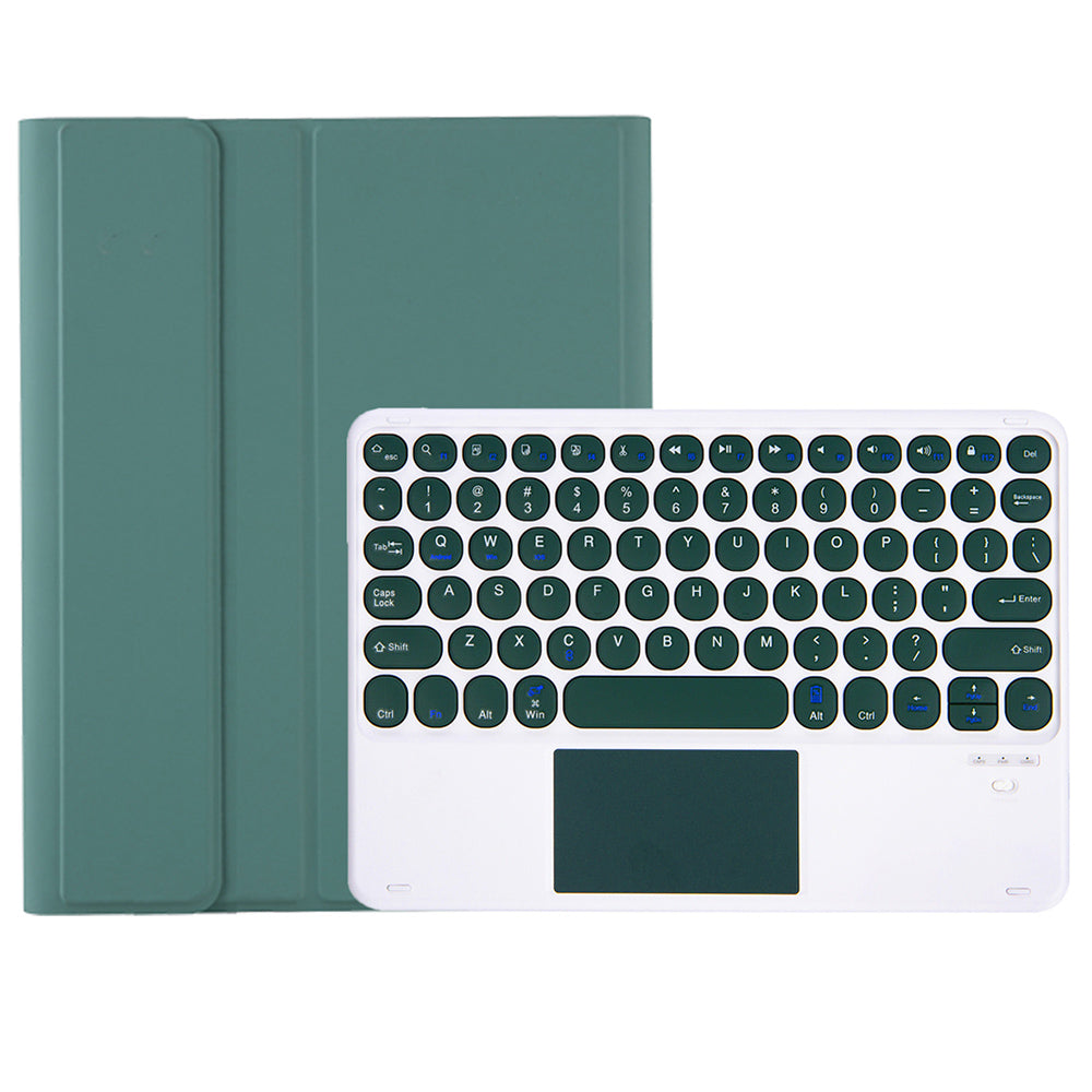 YA710B-A For Samsung Galaxy Tab S9 FE X510 / X516 Round Key Cap Touchpad Bluetooth Keyboard TPU Case - Dark Green