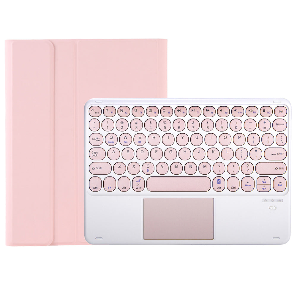 YA710B-A For Samsung Galaxy Tab S9 FE X510 / X516 Round Key Cap Touchpad Bluetooth Keyboard TPU Case - Pink