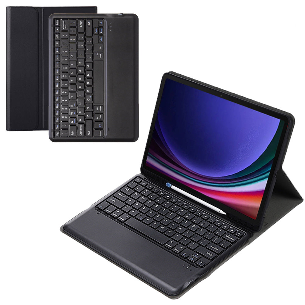 A810B For Samsung Galaxy Tab S10+ / S9 FE+ / S9+ 12.4" X610 / X616 Detachable Bluetooth Keyboard Case Pencil Slot Tablet Case - Black