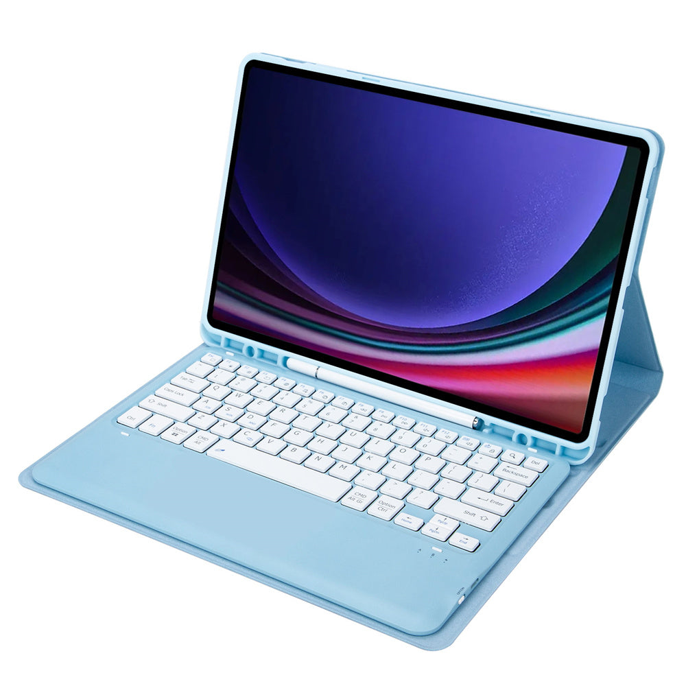 A810B For Samsung Galaxy Tab S10+ / S9 FE+ / S9+ 12.4" X610 / X616 Detachable Bluetooth Keyboard Case Pencil Slot Tablet Case - Baby Blue