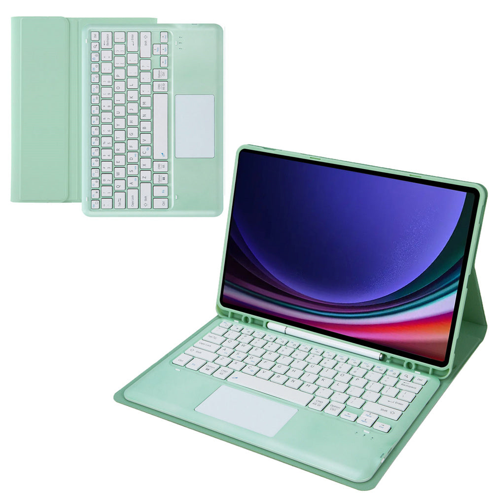 A810B-A For Samsung Galaxy Tab S10+ / S9 FE+ / S9+ 12.4" X610 / X616 Bluetooth Keyboard with Touchpad Pencil Slot Tablet Case - Light Green