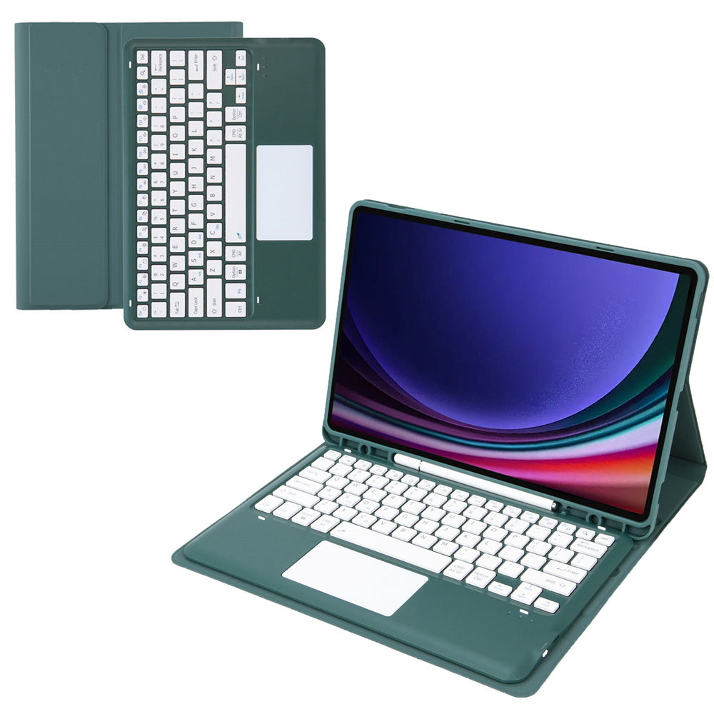 A810B-A For Samsung Galaxy Tab S10+ / S9 FE+ / S9+ 12.4" X610 / X616 Bluetooth Keyboard with Touchpad Pencil Slot Tablet Case - Dark Green