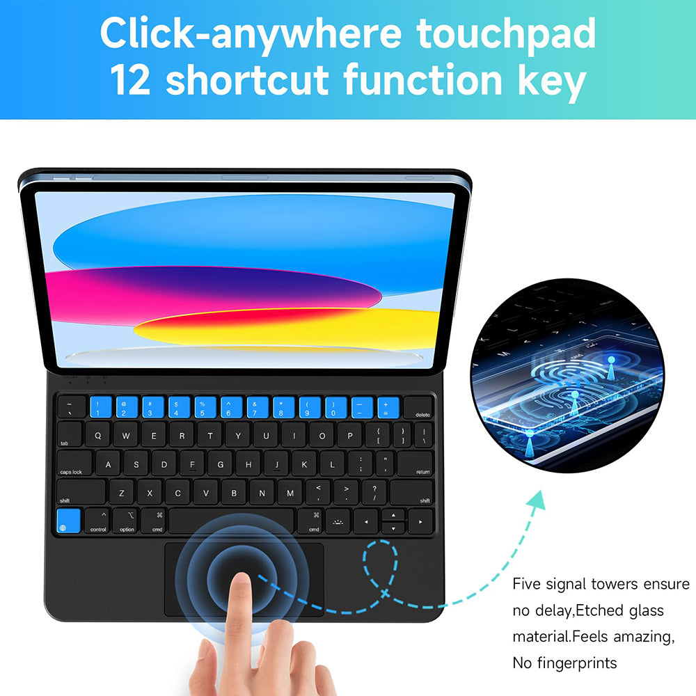X8 For iPad 10.9 (2022) Magnetic Leather Tablet Case Bluetooth Keyboard with Touchpad - Black