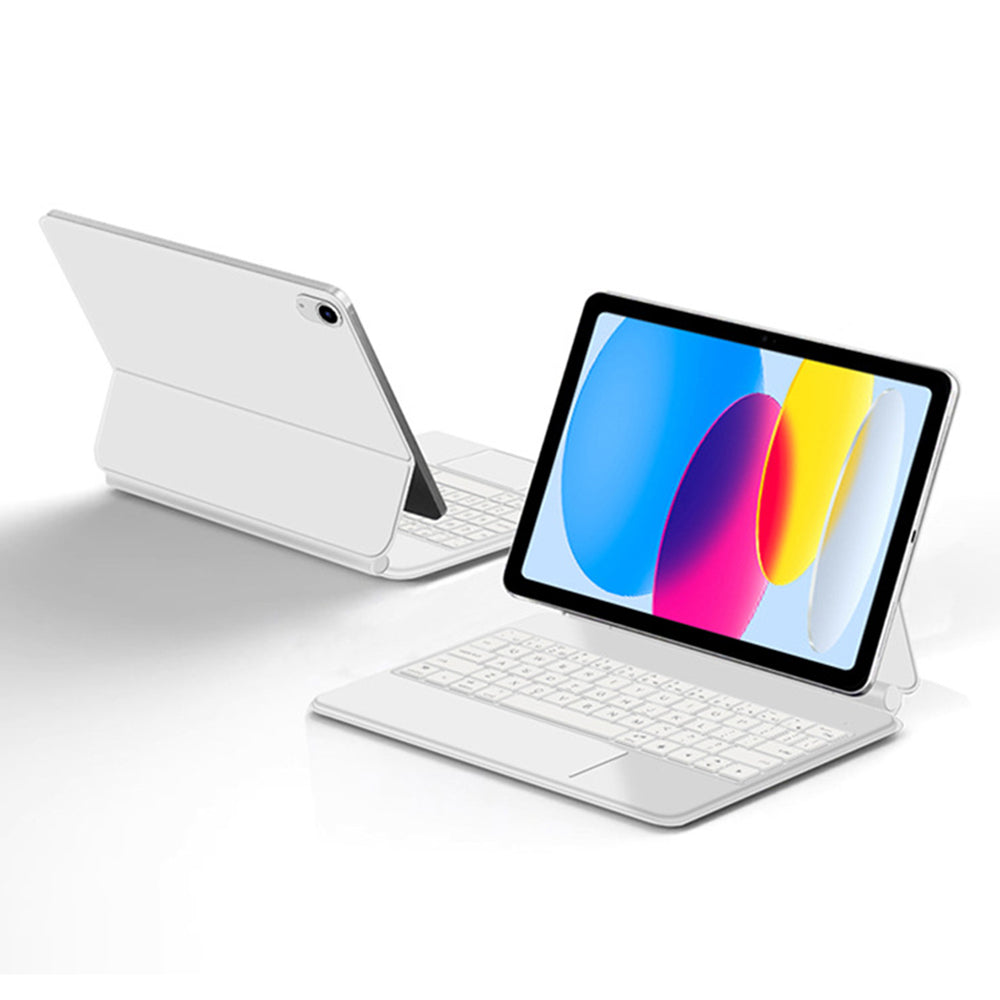 X8 For iPad 10.9 (2022) Magnetic Leather Tablet Case Bluetooth Keyboard with Touchpad - White