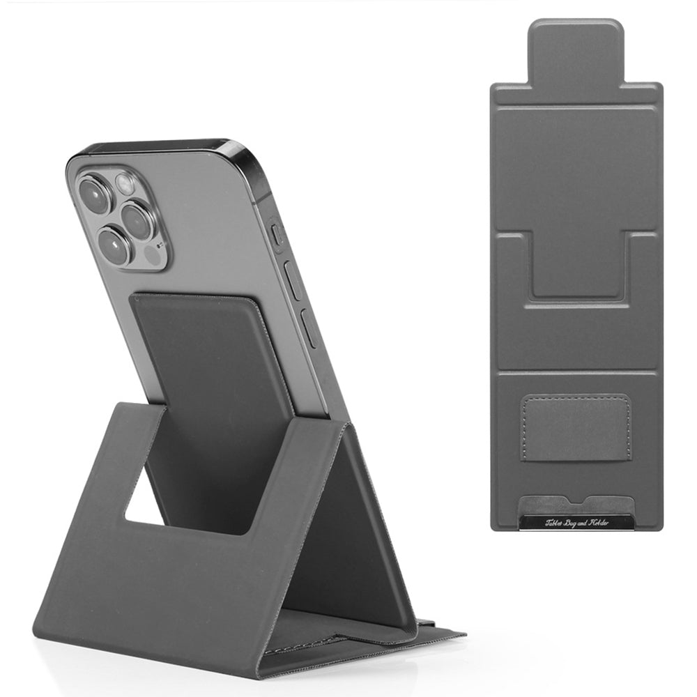 Ultra-Thin Foldable Cell Phone Holder PU Leather Phone Desktop Stand - Grey