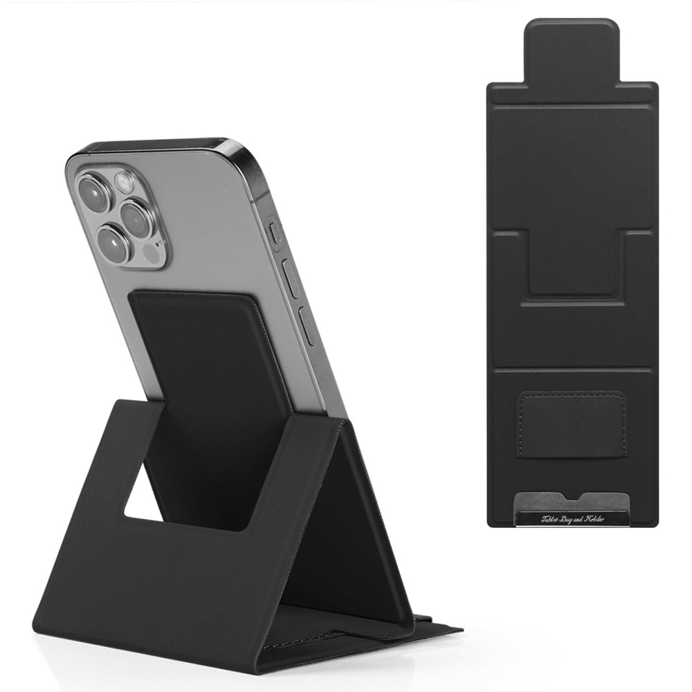 Ultra-Thin Foldable Cell Phone Holder PU Leather Phone Desktop Stand - Black