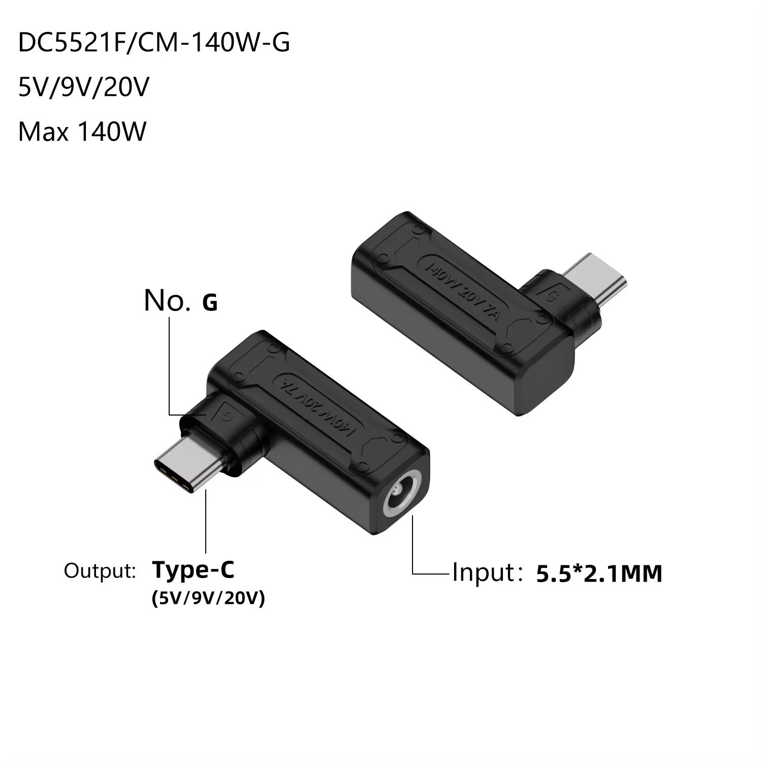 DC 5.5x2.1 Female to Type-C Male Mini Converter 140W Charging Adapter for Laptop