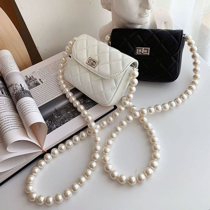 Pearl Beaded Phone Lanyard for iPhone 16 / 16 Ultra / 16 Pro / 16 Pro Max 110cm Crossbody Chain Strap - Silver Buckle