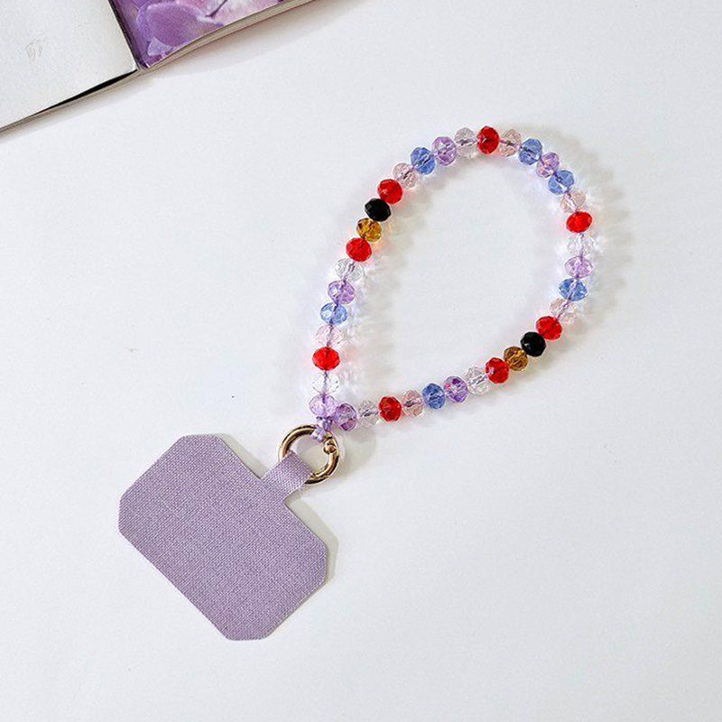 11cm Phone Wrist Strap Beads Bracelet Lanyard Universal Phone Short Strap with Tether Tab - Colorful Purple+Purple