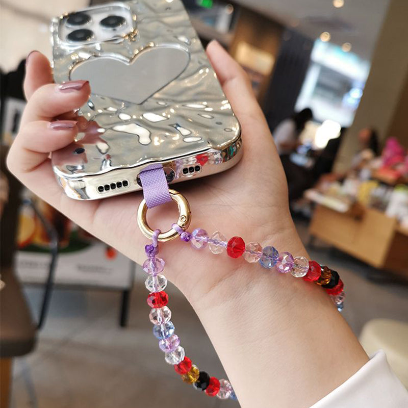 11cm Phone Wrist Strap Beads Bracelet Lanyard Universal Phone Short Strap with Tether Tab - Colorful Purple+Purple