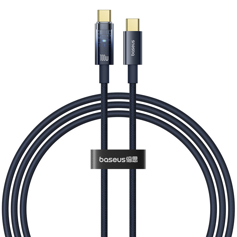 BASEUS Explorer Type-C to Type-C PD 100W Fast Charging Nylon Braided Cable, 1m - Dark Blue