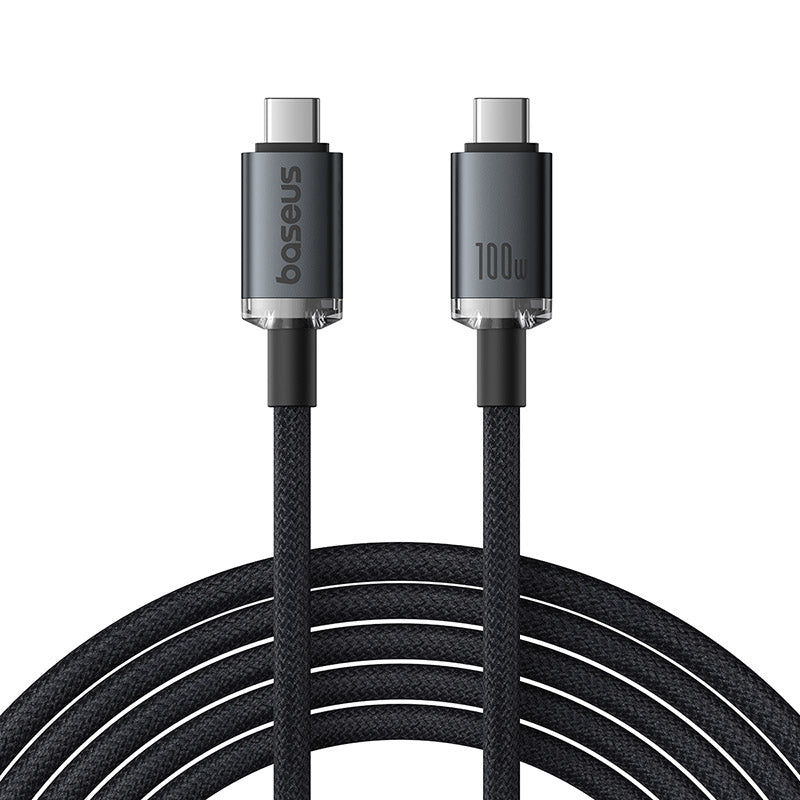 BASEUS Crystal Shine Full Featured 1.5m 100W USB3.2 Fast Charging Cable 20Gbs Type-C to Type-C Braided Cord - Black