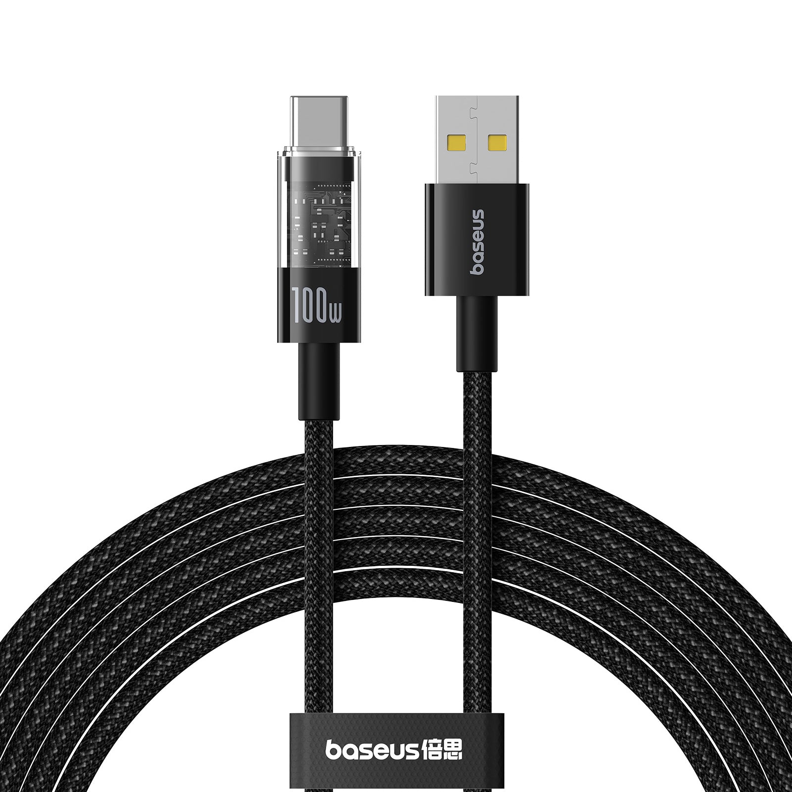 BASEUS Gem USB-A to Type-C 100W Fast Charging Nylon Braided Data Cable, 2m - Black