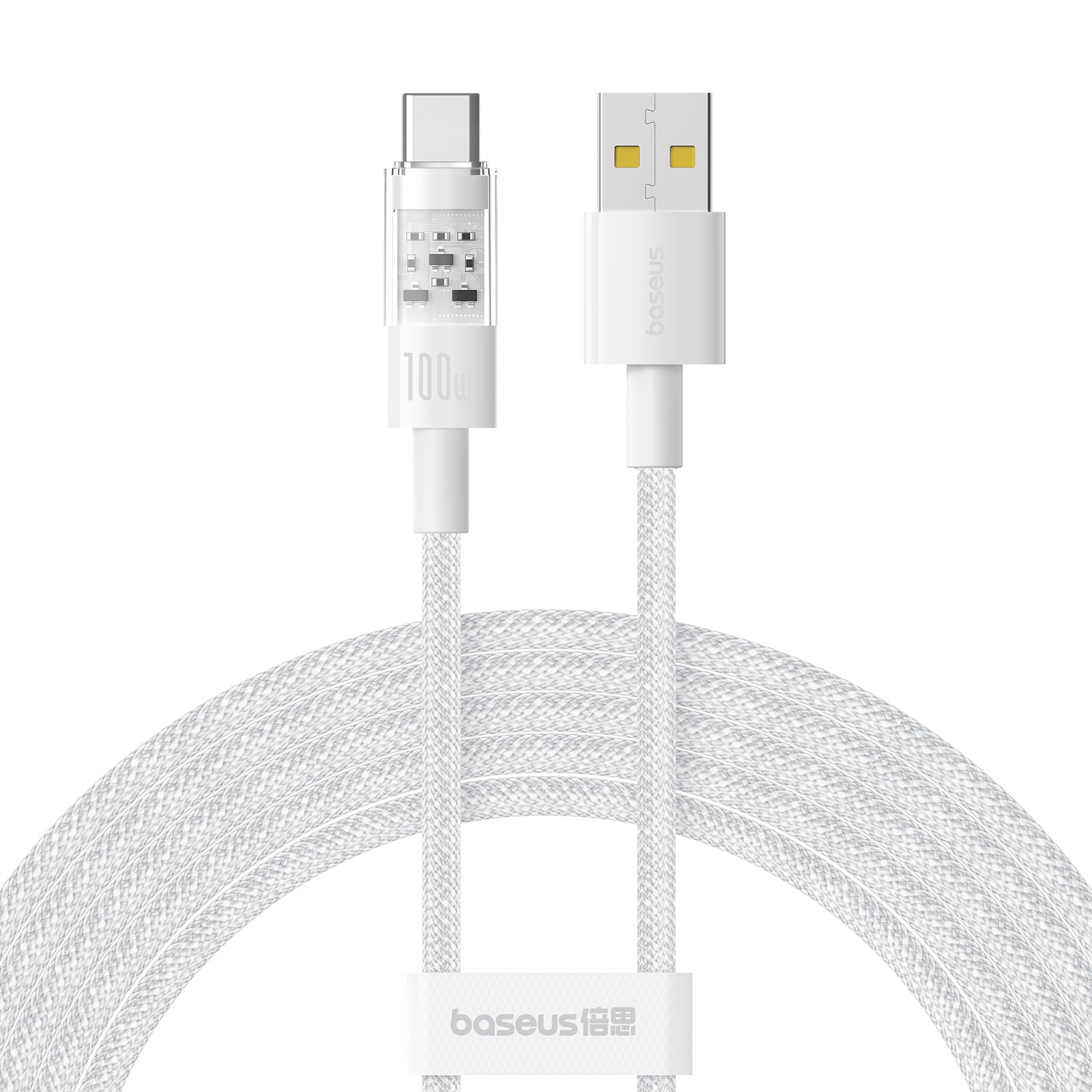 BASEUS Gem USB-A to Type-C 100W Fast Charging Nylon Braided Data Cable, 2m - White