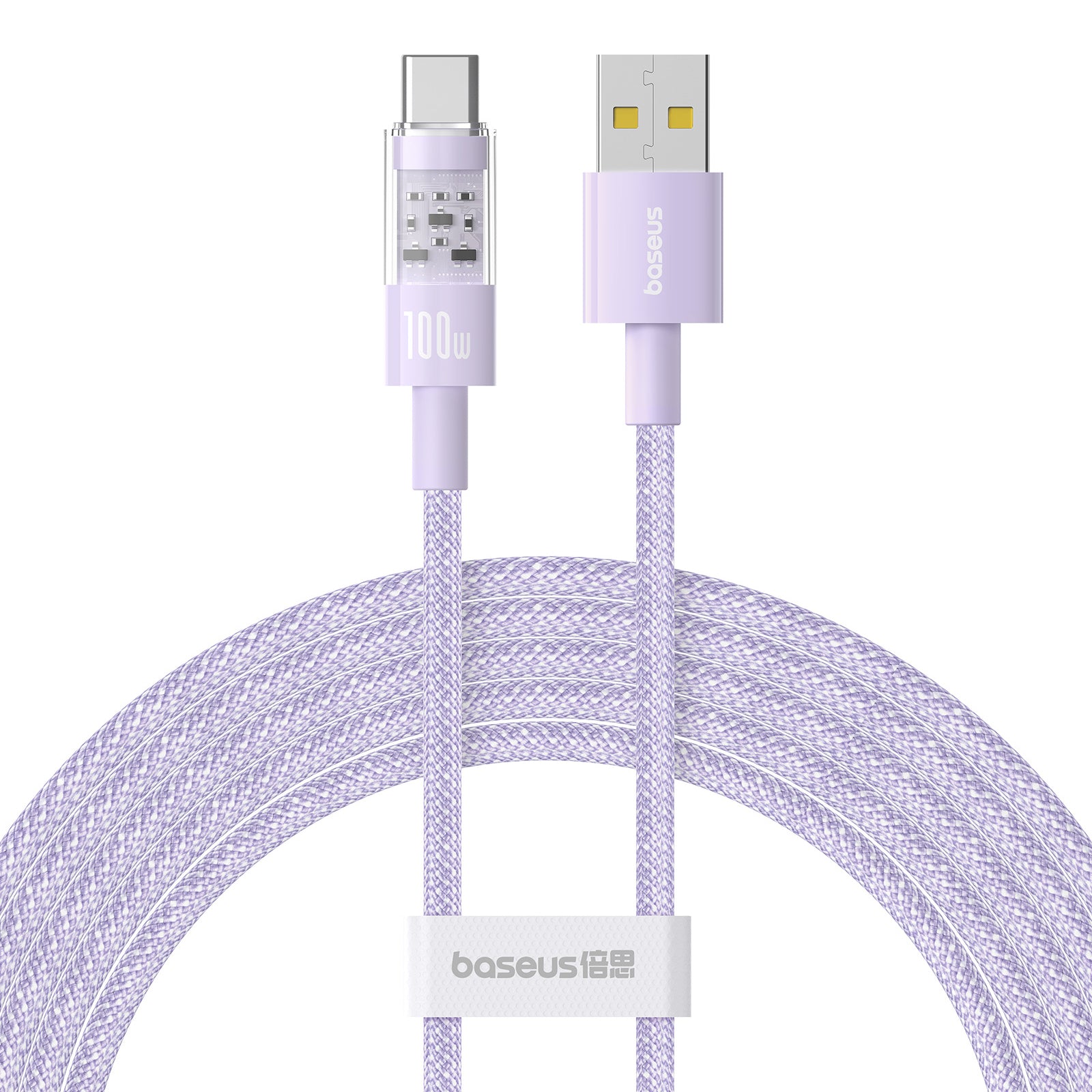 BASEUS Gem USB-A to Type-C 100W Fast Charging Nylon Braided Data Cable, 2m - Purple