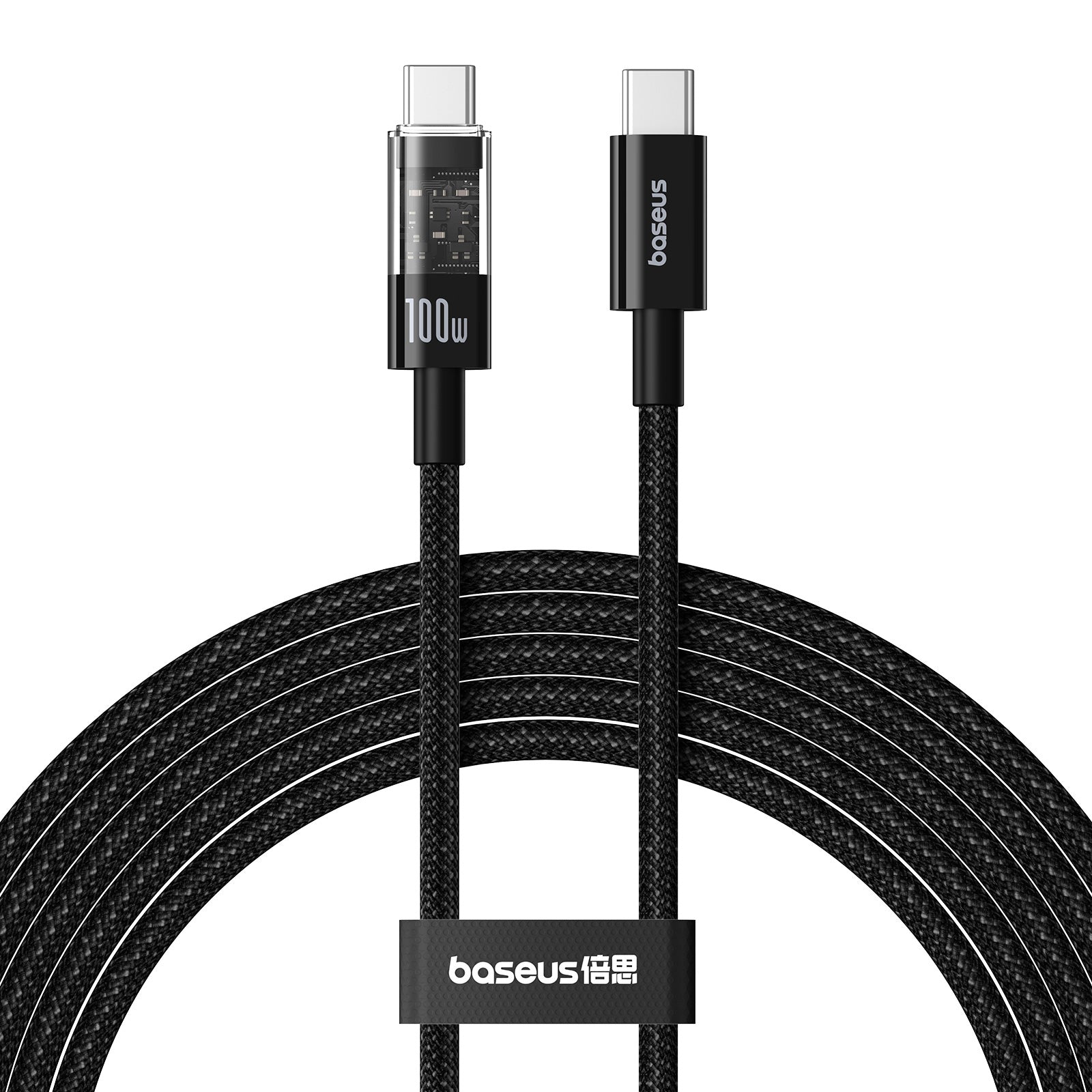 BASEUS Gem 2m PD 100W Type-C to Type-C Data Cord Braided Phone Fast Charging Cable - Black