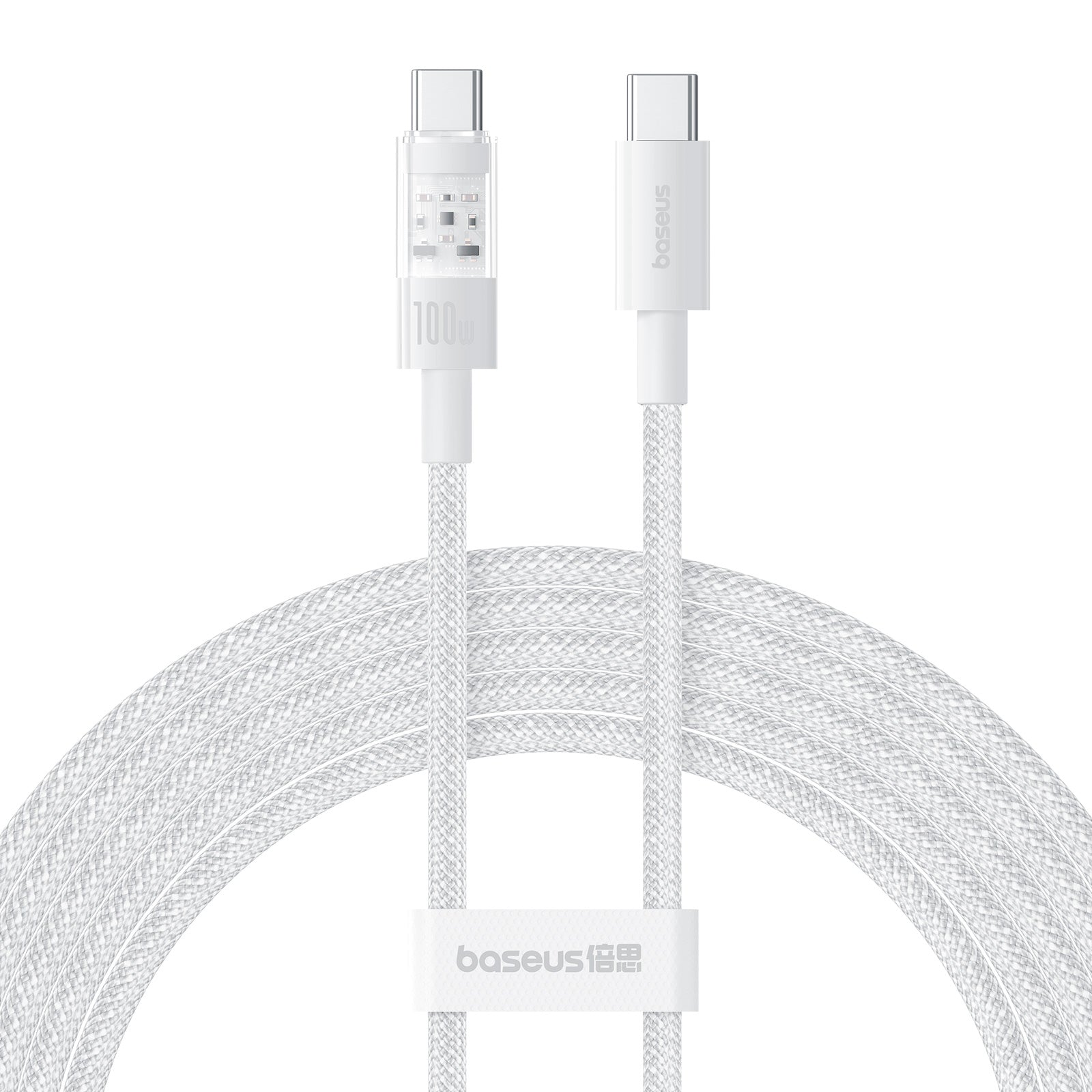 BASEUS Gem 2m PD 100W Type-C to Type-C Data Cord Braided Phone Fast Charging Cable - White